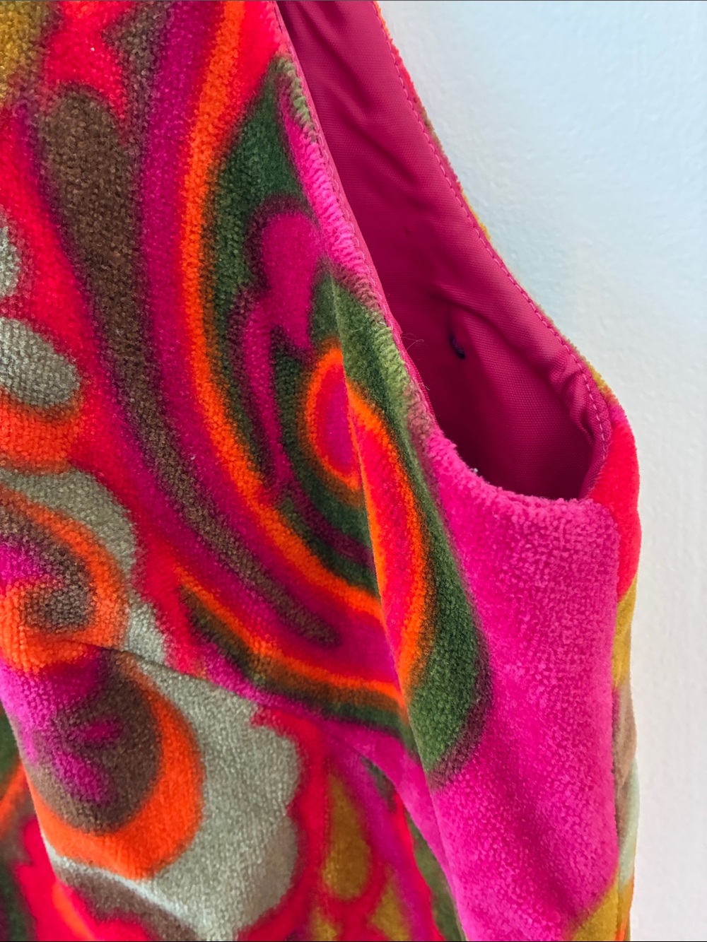 Vintage 1970s Hot Pink Paisley Maxi Dress with Olive & Red Accents - Picture 4 of 10